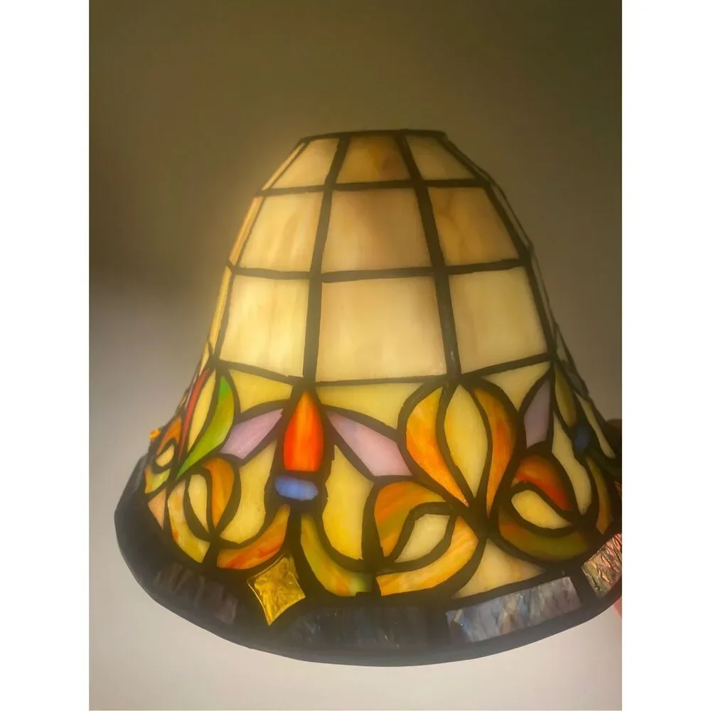 Tiffany Style Stain Glass Handcrafted Lampshade 5” High, 6”Wide, 1 1/2” opening